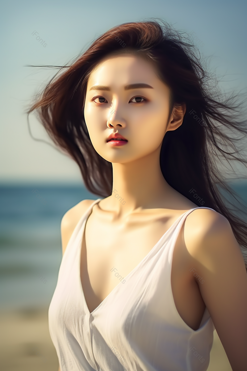 有魅力的沙滩边的黑发美女,高清,摄影图,摄影图片,图片大全,摄影图免费下载